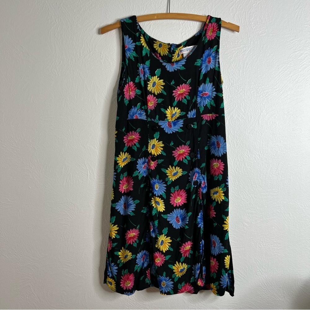 Vintage Westport LTD Black Floral Print Sleeveless Spring Romper Size XS-S